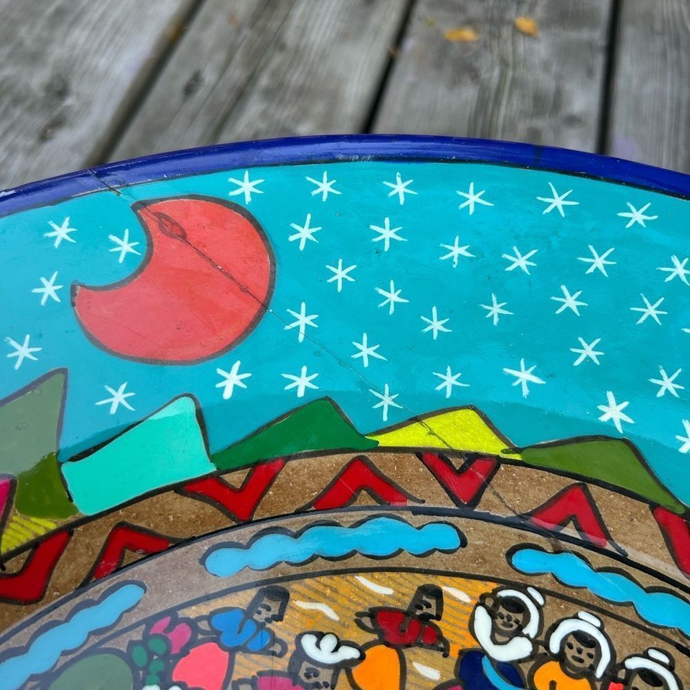 Beautiful 16” Mexican Folk Art Plate Pottery Wall Hanging Colorful Teracotta - Picture 7 of 16